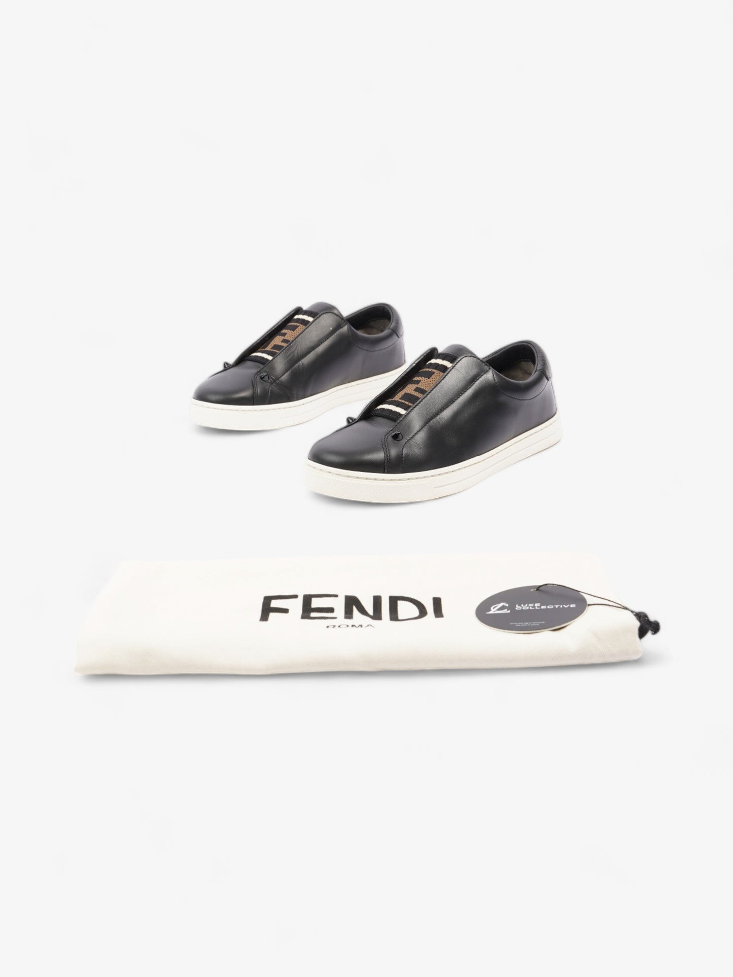 Fendi Rockoclick Knitted Logo Sneakers Black / Brown / White Leather EU 36 UK 3