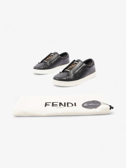 Fendi Rockoclick Knitted Logo Sneakers Black / Brown / White Leather EU 36 UK 3