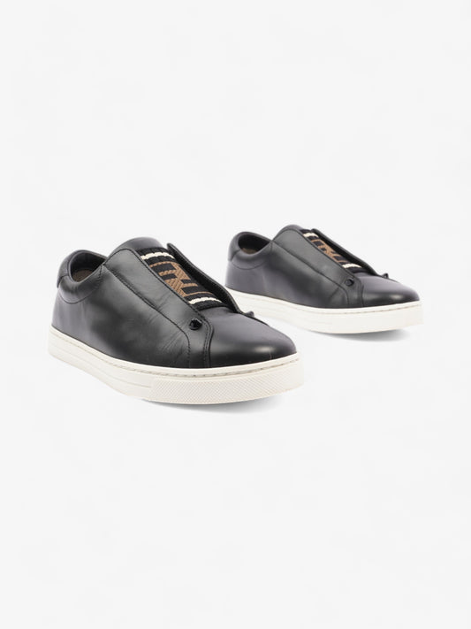 Fendi Rockoclick Knitted Logo Sneakers Black / Brown / White Leather EU 36 UK 3