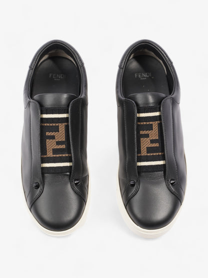 Fendi Rockoclick Knitted Logo Sneakers Black / Brown / White Leather EU 36 UK 3
