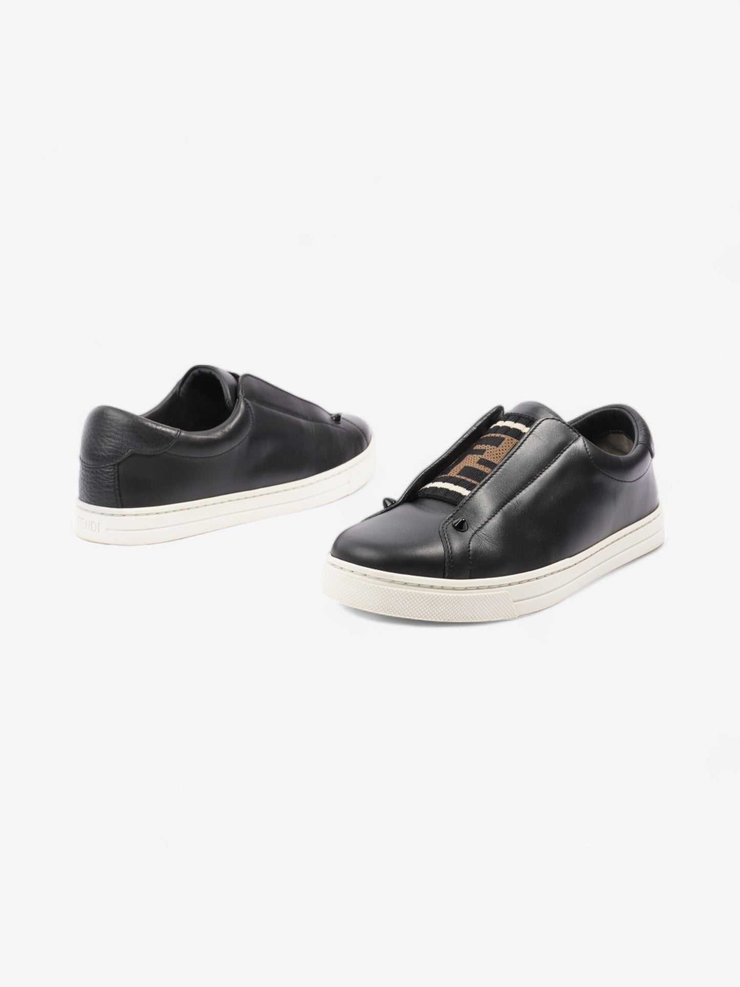 Fendi Rockoclick Knitted Logo Sneakers Black / Brown / White Leather EU 36 UK 3