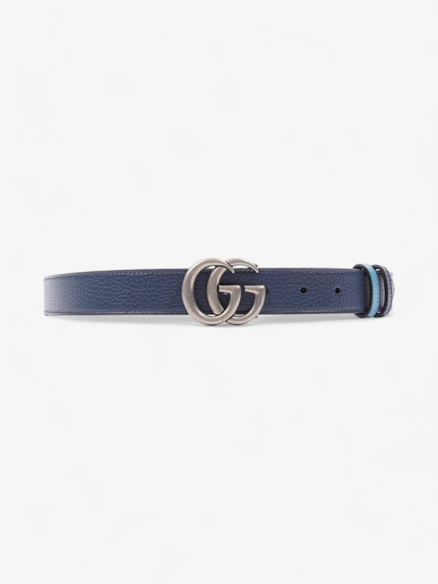 Gucci GG Marmont Thin Reversible Belt Navy / Aqua Blue Leather 95cm 38"