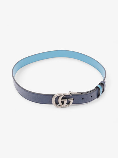 Gucci GG Marmont Thin Reversible Belt Navy / Aqua Blue Leather 95cm 38"