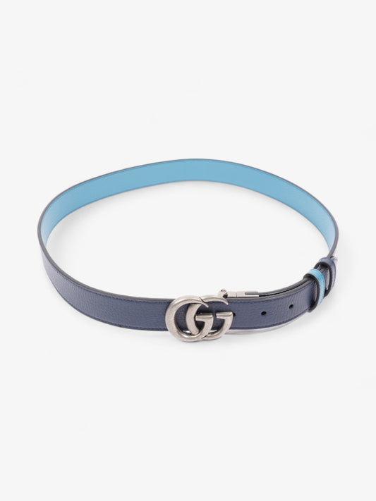Gucci GG Marmont Thin Reversible Belt Navy / Aqua Blue Leather 95cm 38"