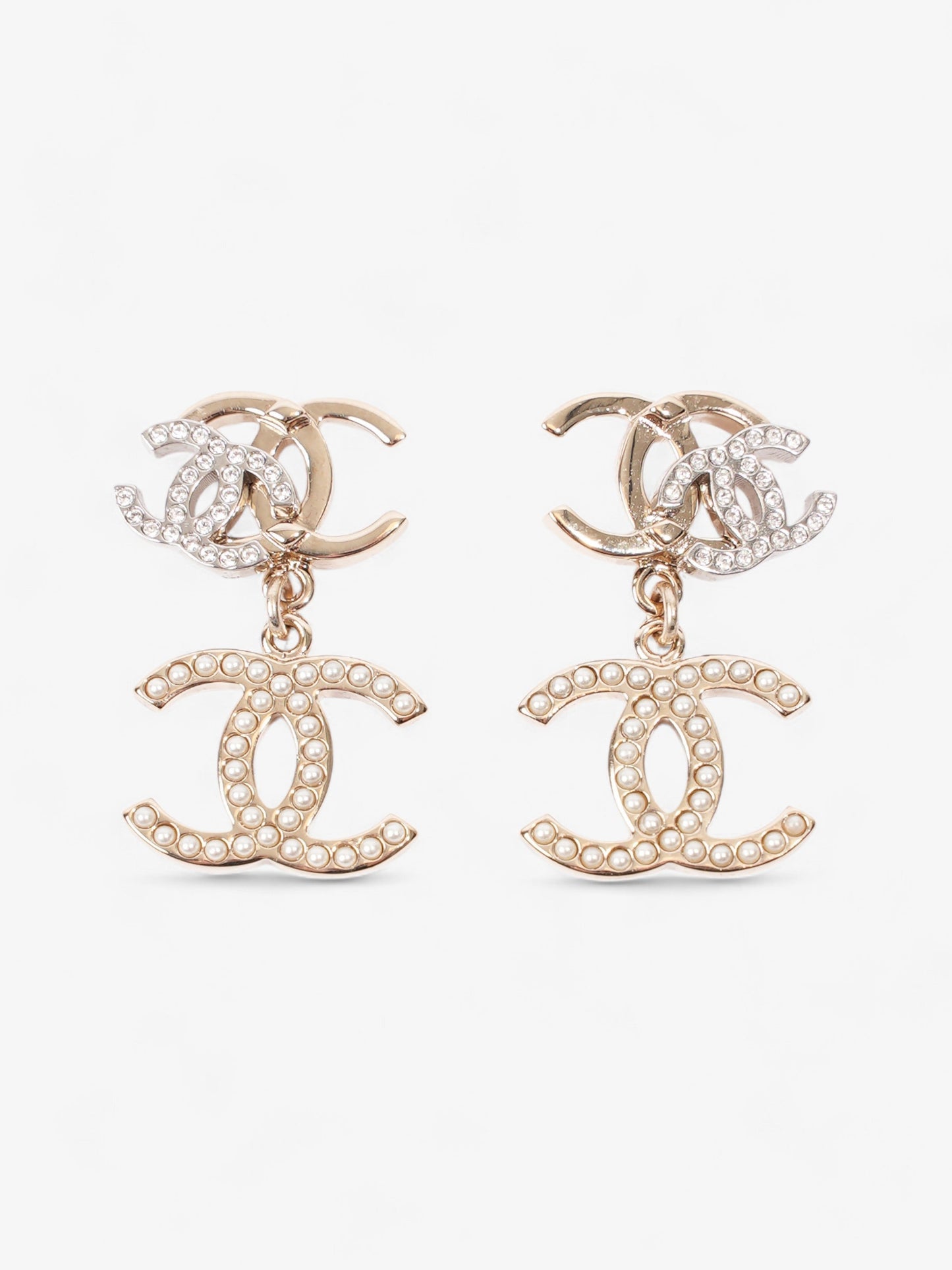 Chanel CC Triple Earrings Silver / Light Gold Base Metal