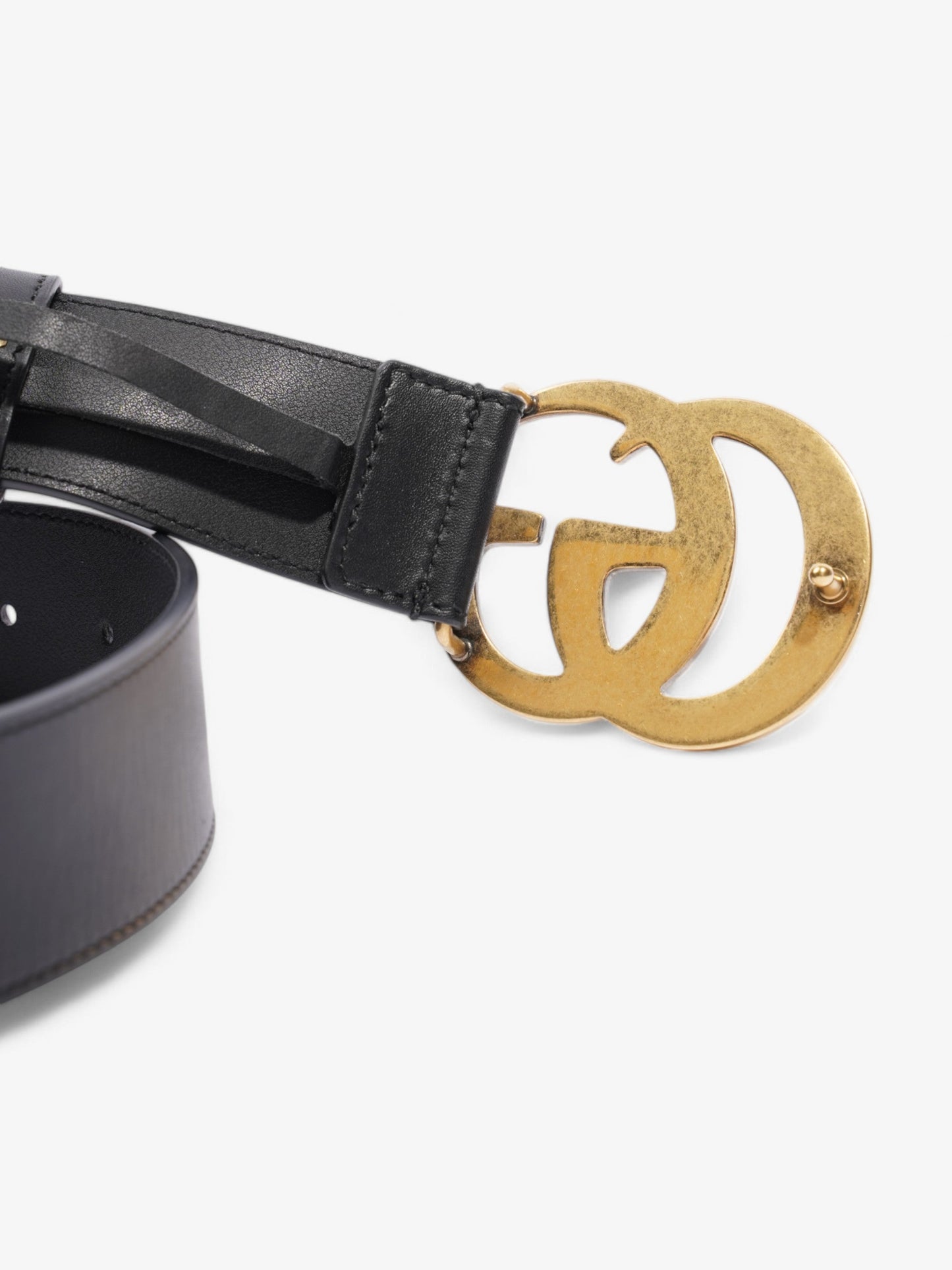Gucci GG Marmont 2015 Re-Edition Wide Belt Black / Gold Leather 80cm / 32"