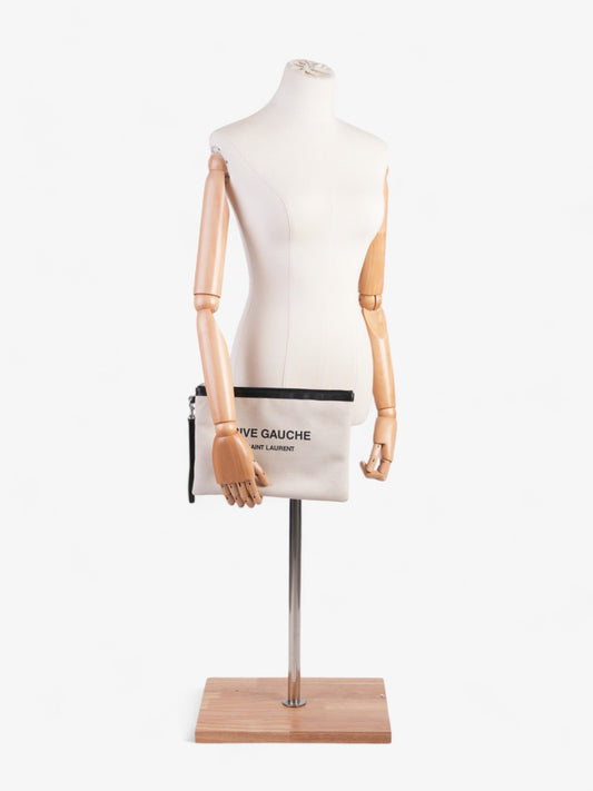 Saint Laurent Rive Gauche Wristlet Black / White Canvas