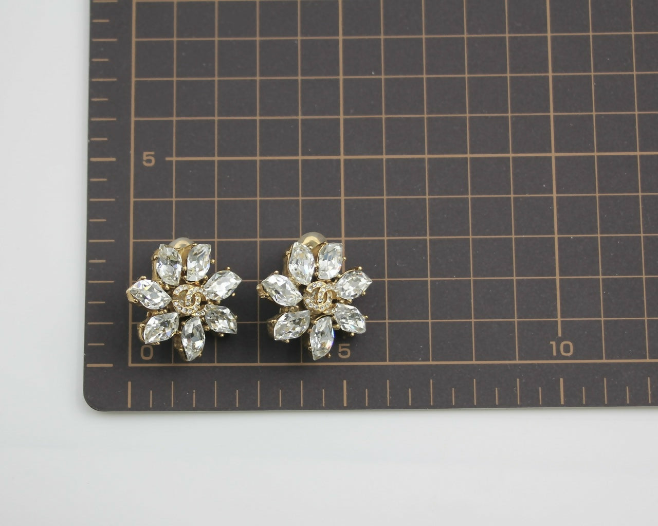 Chanel Vintage 02A Rhinestone Sparkling Ice Crystal Flower Clip-on Earrings