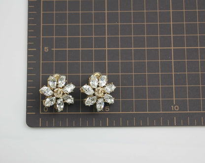 Chanel Vintage 02A Rhinestone Sparkling Ice Crystal Flower Clip-on Earrings