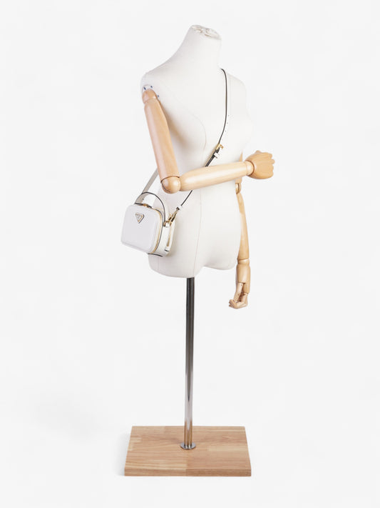 Prada Branded Pouch White Calfskin Leather Mini