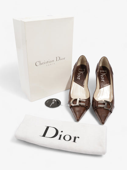 Christian Dior D Buckle Heel 80mm Brown Leather EU 38 UK 5