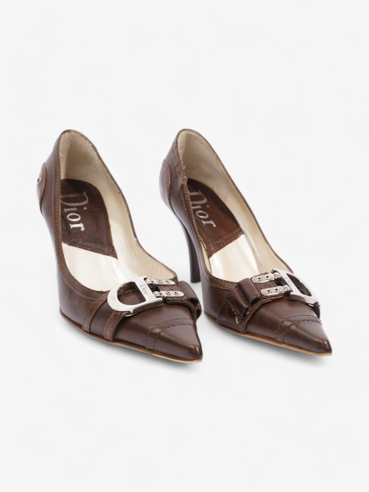 Christian Dior D Buckle Heel 80mm Brown Leather EU 38 UK 5