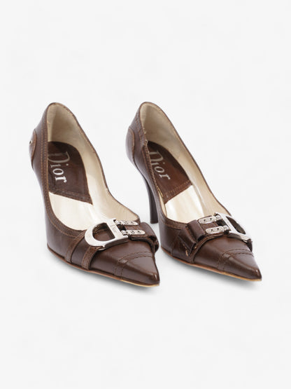 Christian Dior D Buckle Heel 80mm Brown Leather EU 38 UK 5