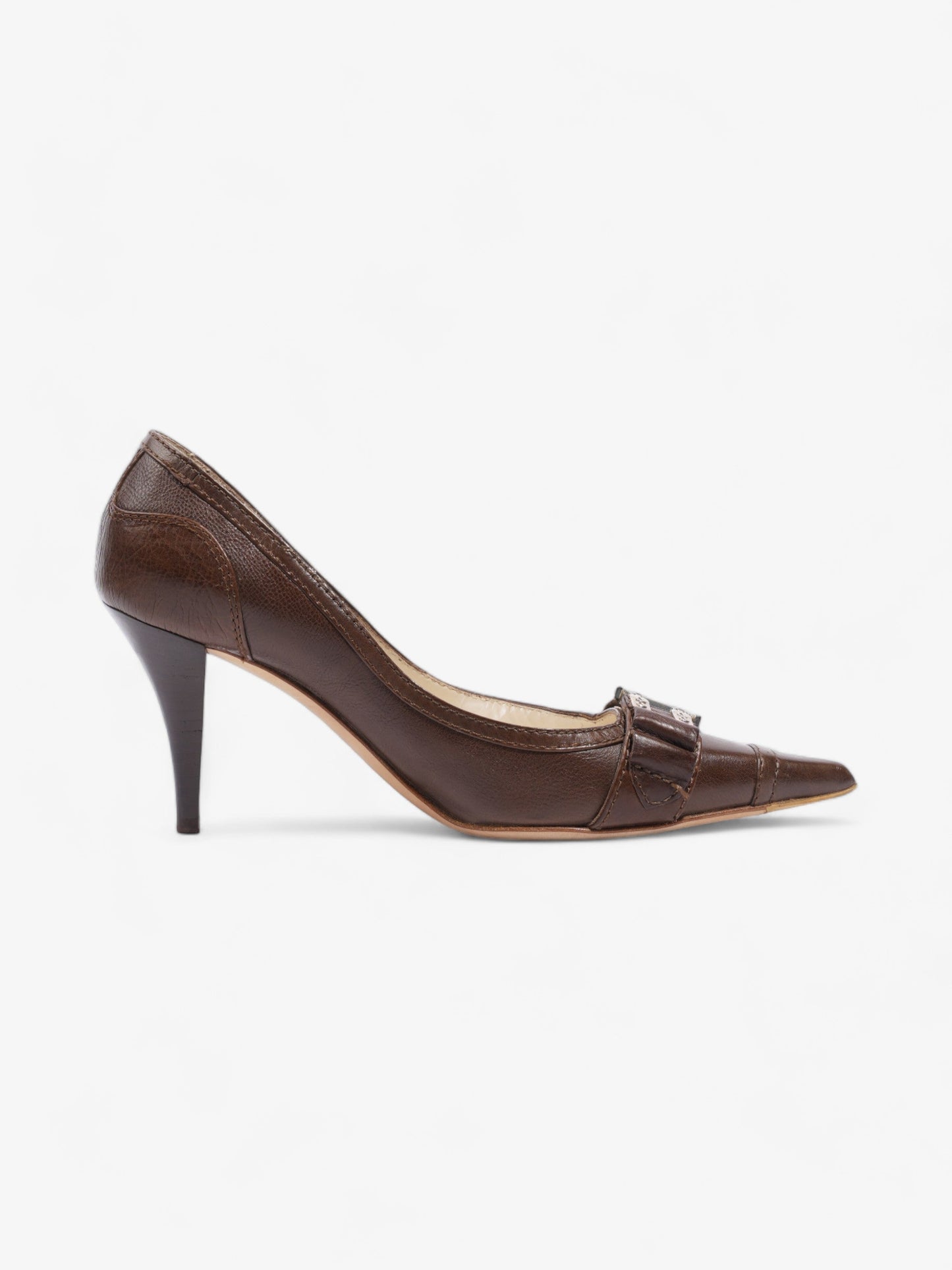 Christian Dior D Buckle Heel 80mm Brown Leather EU 38 UK 5
