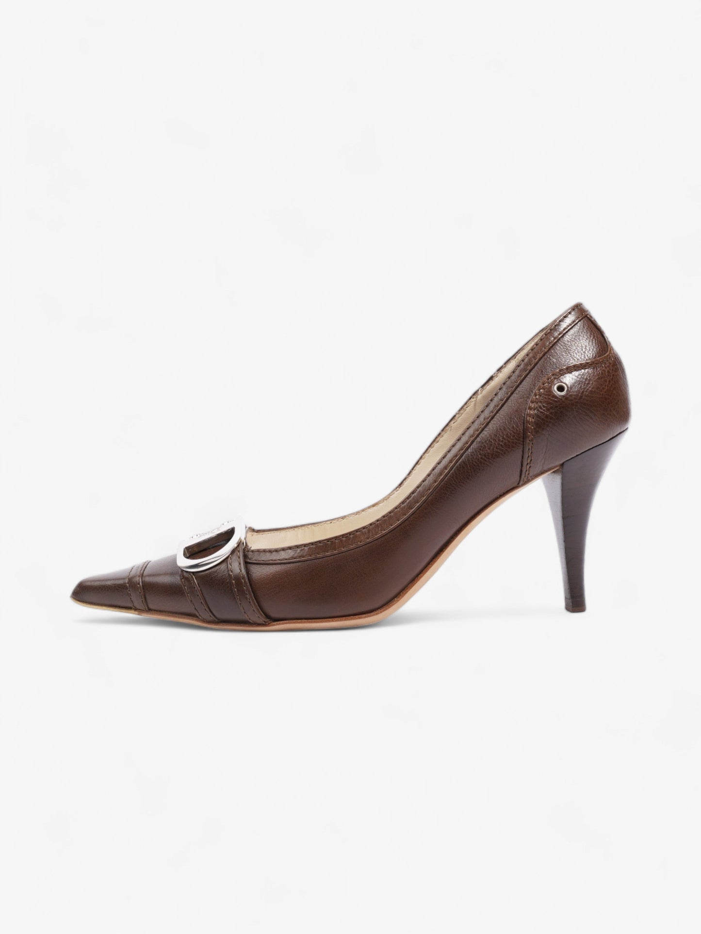 Christian Dior D Buckle Heel 80mm Brown Leather EU 38 UK 5