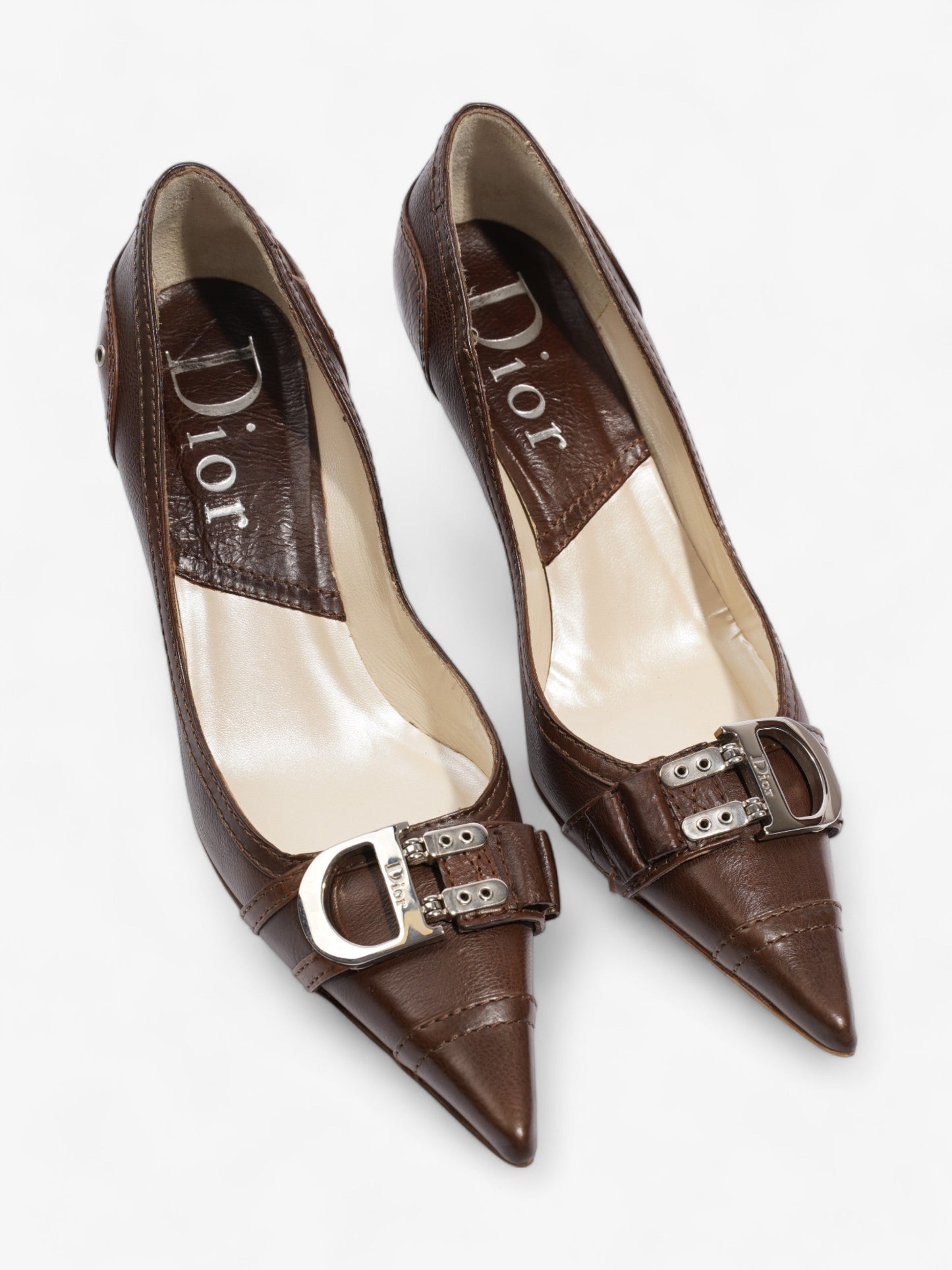 Christian Dior D Buckle Heel 80mm Brown Leather EU 38 UK 5
