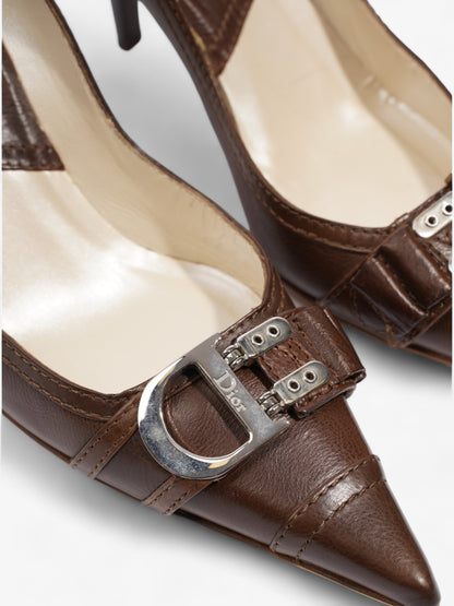 Christian Dior D Buckle Heel 80mm Brown Leather EU 38 UK 5