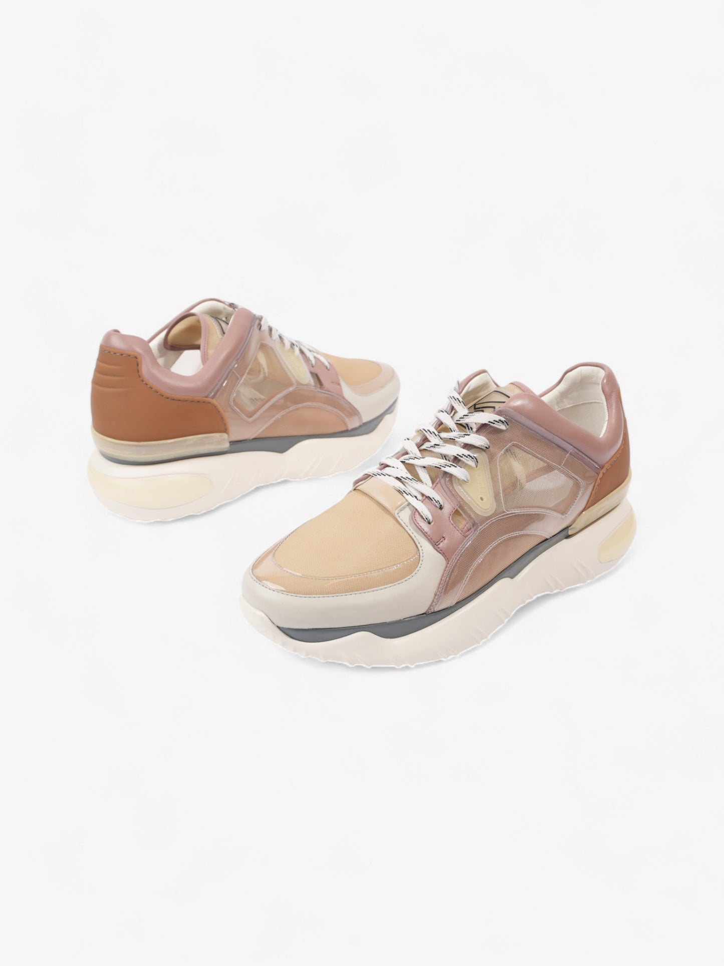 Fendi Low Top Sneaker Beige / Pink / Brown Leather EU 44 UK 10