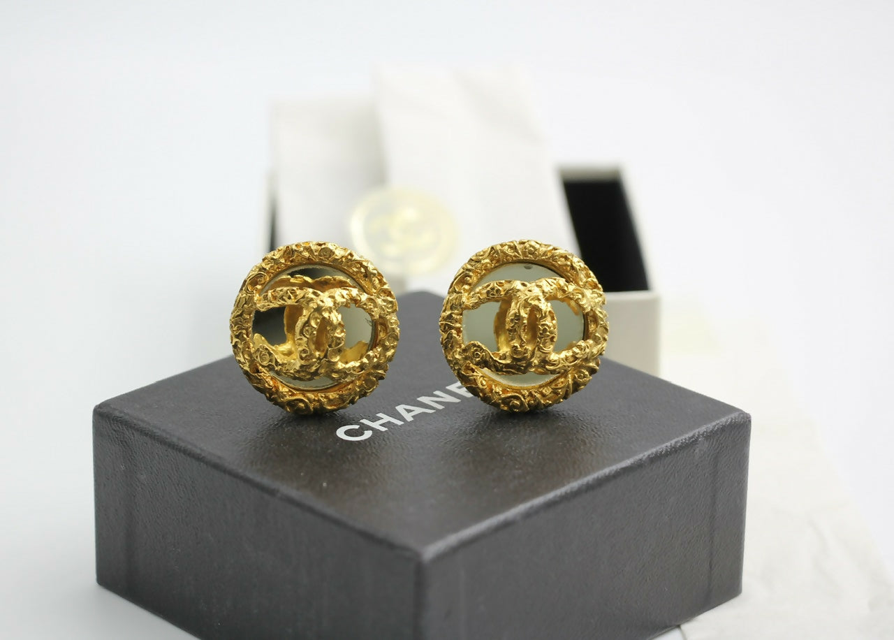 Chanel Vintage 93A Rare Lava Glass Mirror Clip-on Earrings