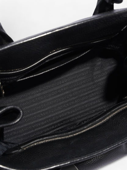 Prada Vitello Daino Tote Black Saffiano Leather
