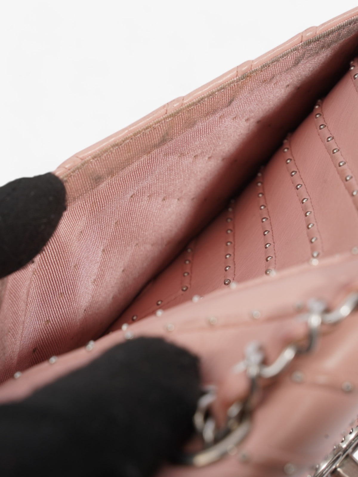 Chanel Studded Chevron Quilted Flap Pink Calfskin Leather