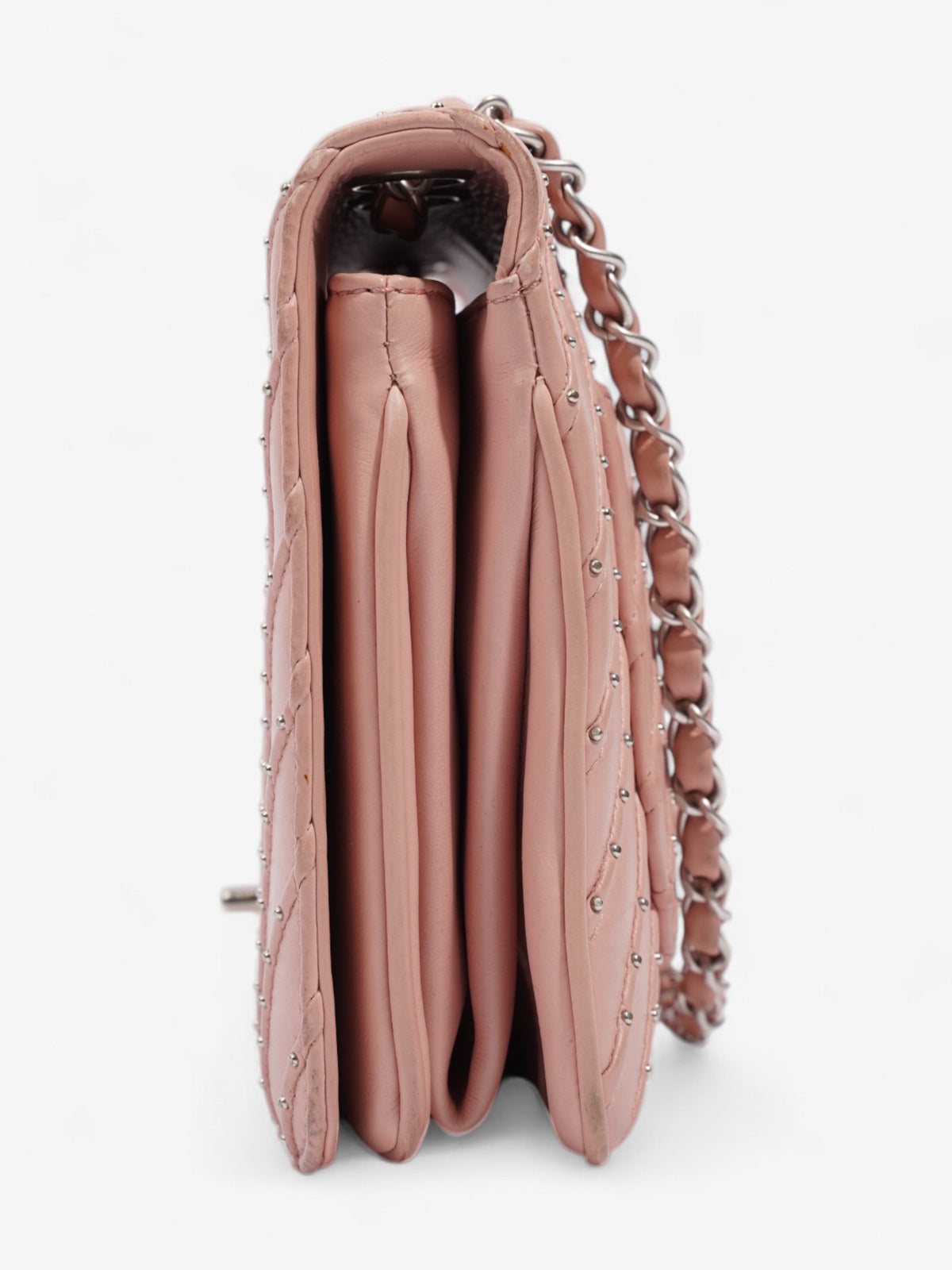 Chanel Studded Chevron Quilted Flap Pink Calfskin Leather