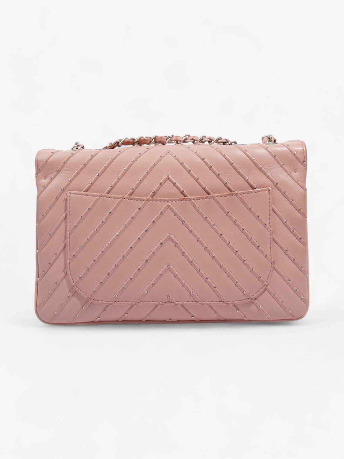 Chanel Studded Chevron Quilted Flap Pink Calfskin Leather