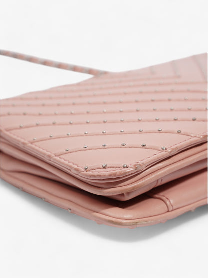 Chanel Studded Chevron Quilted Flap Pink Calfskin Leather