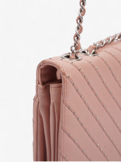 Chanel Studded Chevron Quilted Flap Pink Calfskin Leather