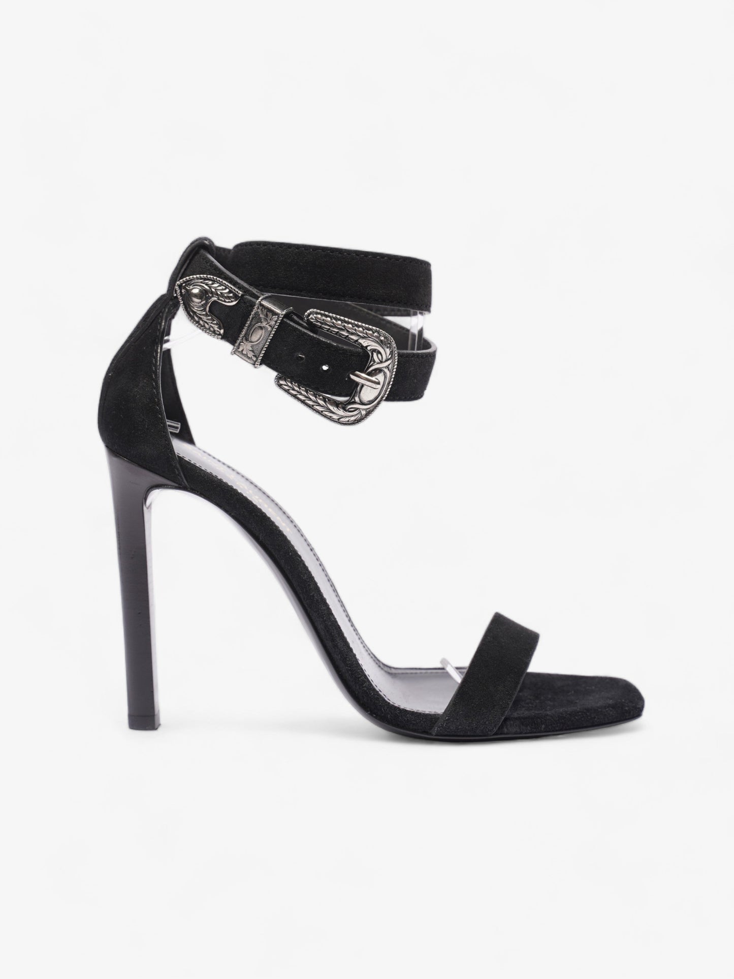 Saint Laurent Strap Ankle Heel 100 Black Suede EU 39 UK 6