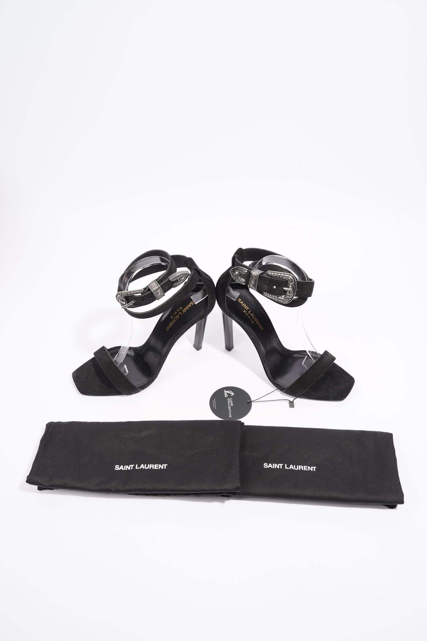 Saint Laurent Strap Ankle Heel 100 Black Suede EU 39 UK 6