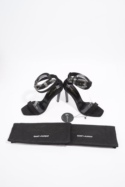 Saint Laurent Strap Ankle Heel 100 Black Suede EU 39 UK 6