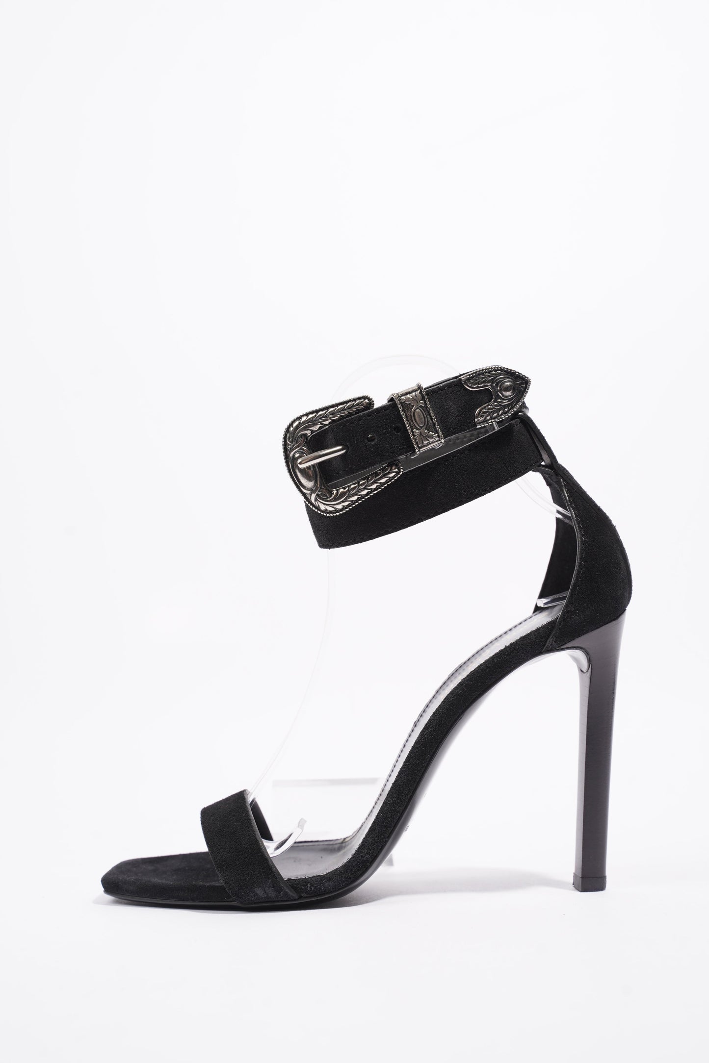 Saint Laurent Strap Ankle Heel 100 Black Suede EU 39 UK 6