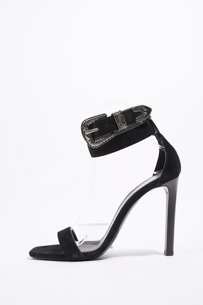 Saint Laurent Strap Ankle Heel 100 Black Suede EU 39 UK 6