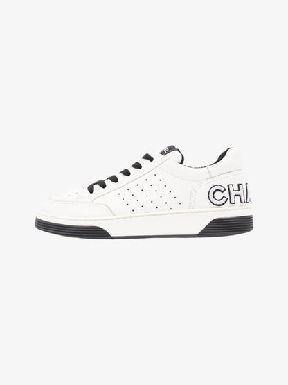 Chanel Logo Low Top Sneaker White / Black Leather EU 39 UK 6