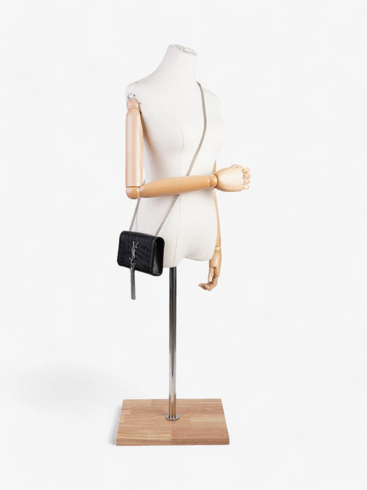 Saint Laurent Kate Tassel Bag Black Embossed Leather Small