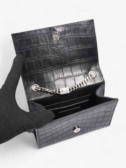 Saint Laurent Kate Tassel Bag Black Embossed Leather Small