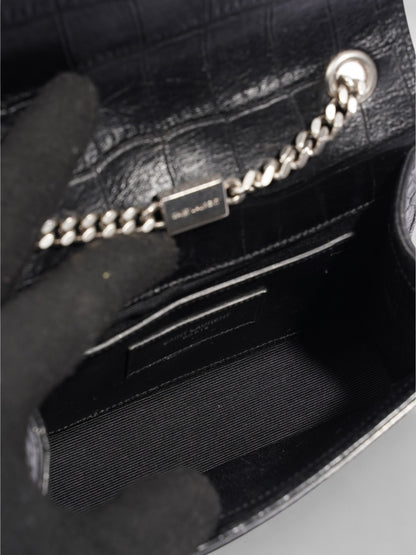 Saint Laurent Kate Tassel Bag Black Embossed Leather Small