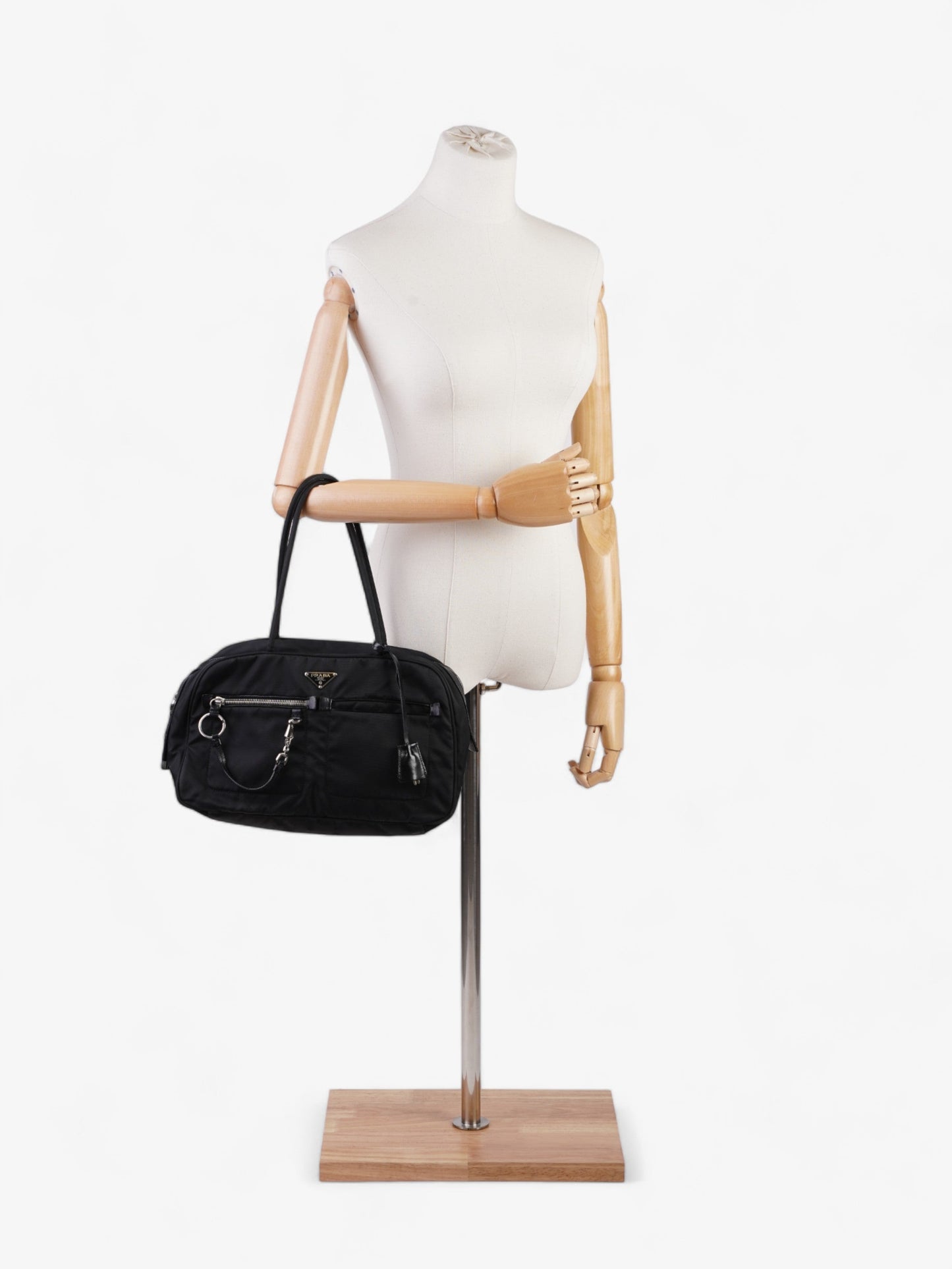 Prada Triangle Logo Boston Front Pocket Black Nylon