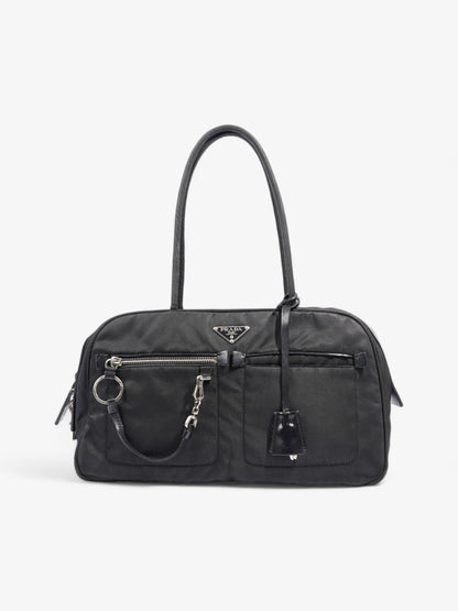 Prada Triangle Logo Boston Front Pocket Black Nylon