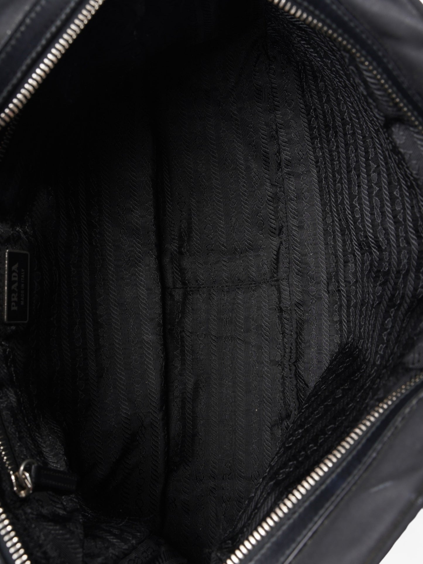 Prada Triangle Logo Boston Front Pocket Black Nylon