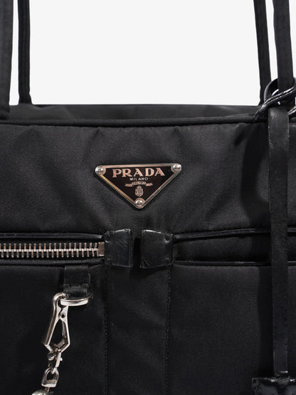 Prada Triangle Logo Boston Front Pocket Black Nylon