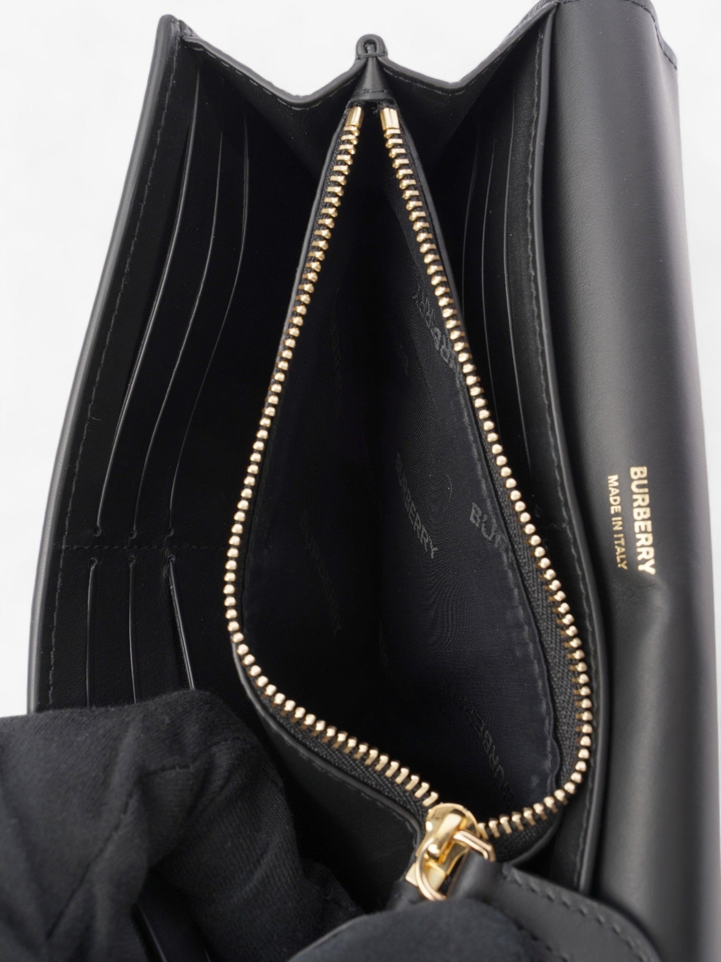Burberry TB Continental Wallet Black Grained Leather