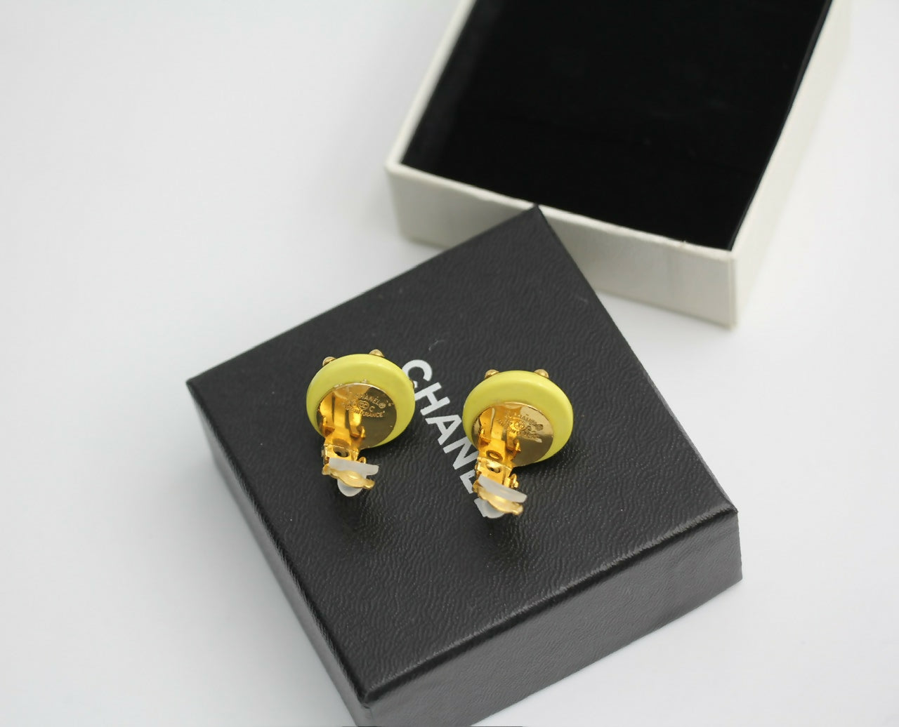 Chanel Vintage 96C Resin Yellow Bean Clip-on Earrings
