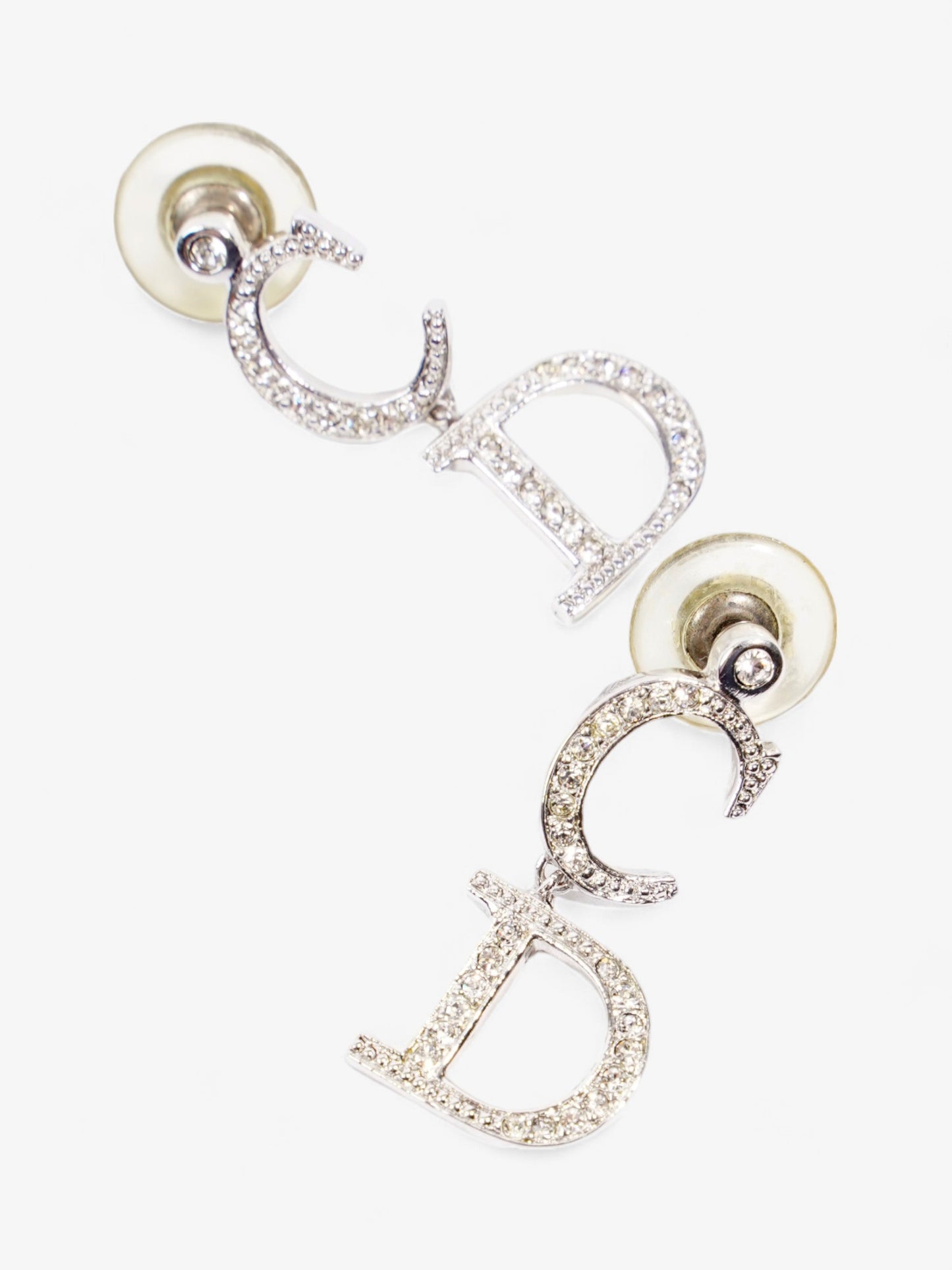 Christian Dior CD Logo Earrings Silver Base Metal