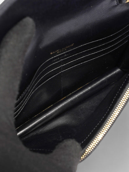 Saint Laurent Cassandre Envelope Chain Wallet Black Calfskin Leather