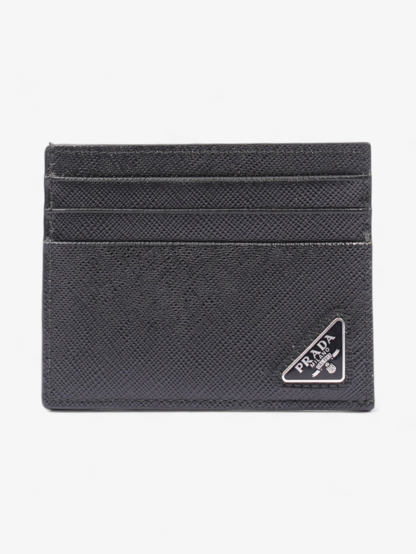 Prada Triangle Card Holder Black Saffiano Leather