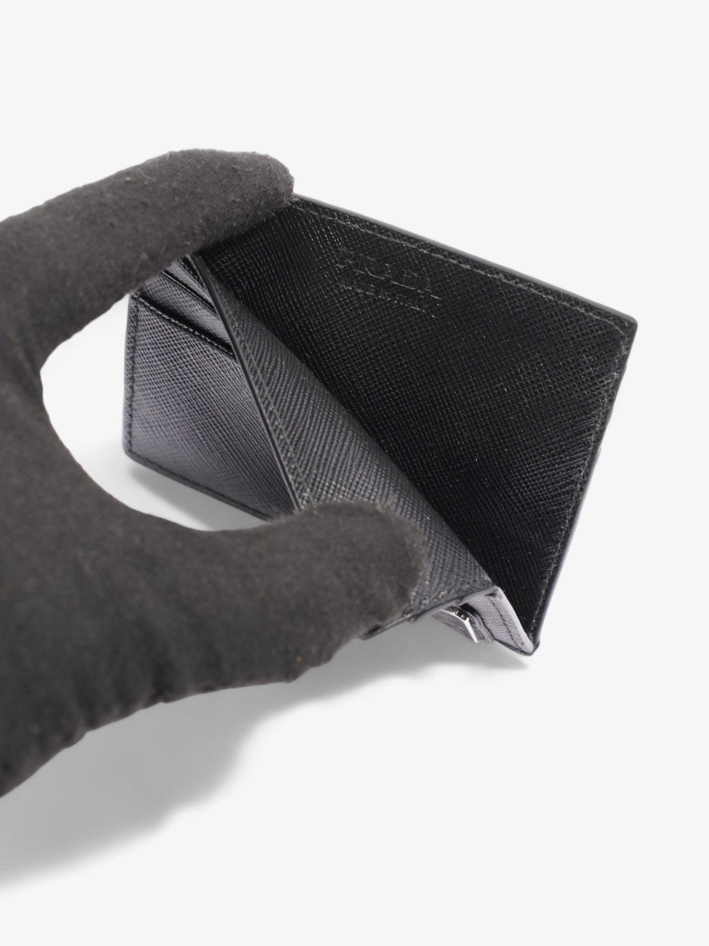 Prada Triangle Card Holder Black Saffiano Leather