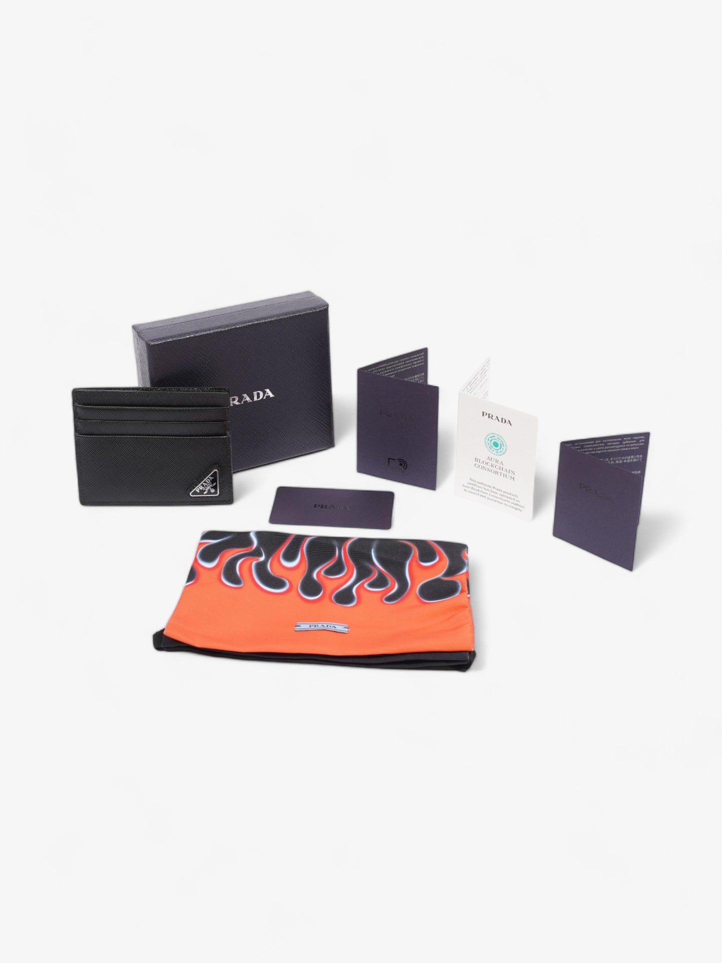 Prada Triangle Card Holder Black Saffiano Leather