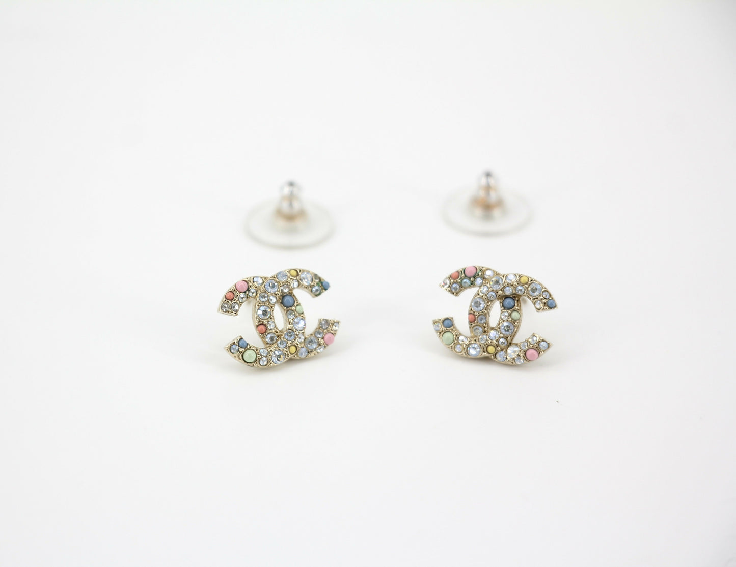 Chanel C21C Rhinestone Metal Multi-color Pebble Stud Earrings